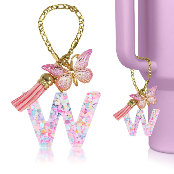 Pink Vmini ‘W’ Charm for Stanley Tumbler – Butterfly & Tassel