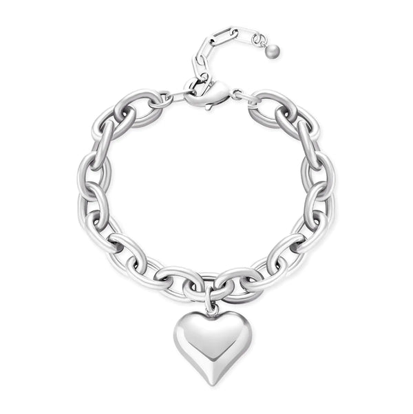 HolidayQbee Silver Heart Charm Link Bracelet – Adjustable Chain