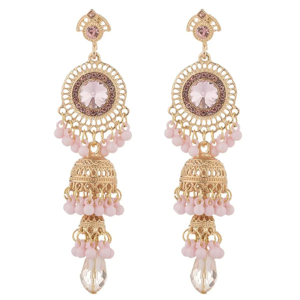Vintage Pink Jhumka Tassel Drop Earrings – Bohemian Indian Statement Jewelry