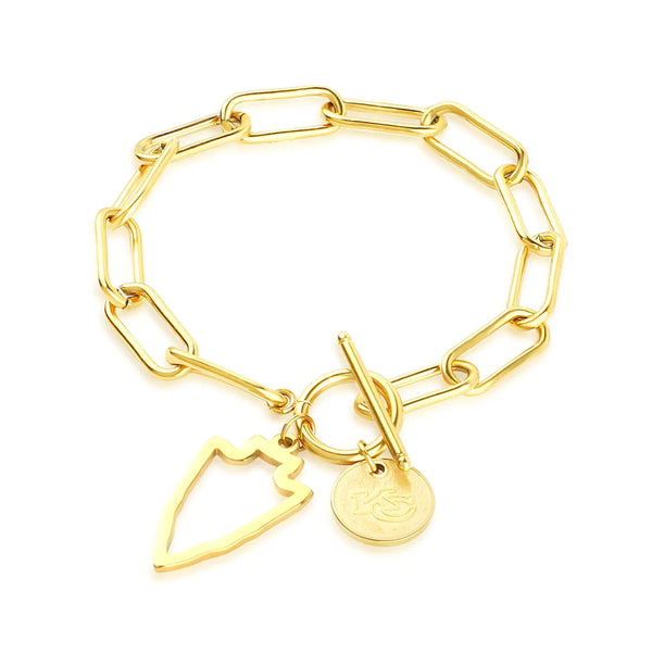 KC Arrowhead & Coin Gold‑Plated Toggle Bracelet – Football Fan Jewelry