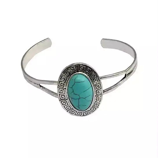 Free Spirited Turquoise Tribal Cuff Bracelet – Vintage Silver Medallion