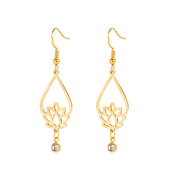 Stainless Steel Lotus Flower Dangle Earrings