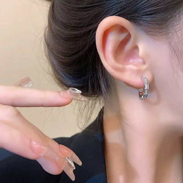 Ins‑Style Sterling Silver Geometric Zircon Drop Earrings