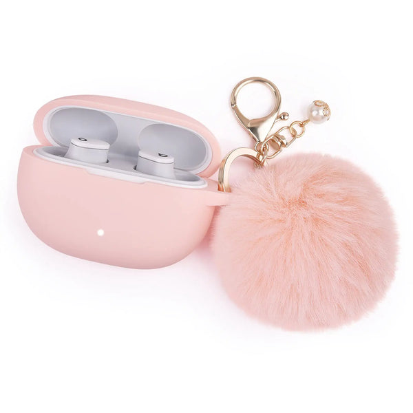 Shockproof Pink Silicone Case for Beats Studio Buds 2021 with Pom Pom Charm