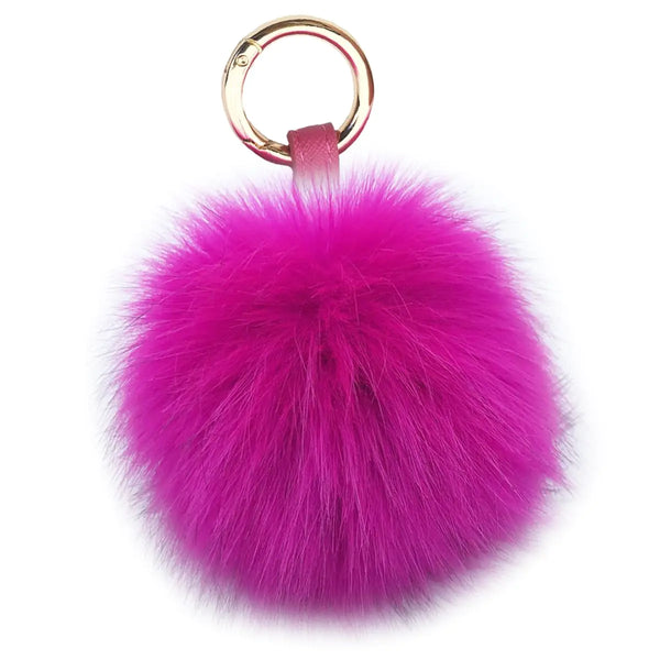 Large Rose Red Faux Fox Fur Pom Pom Keychain